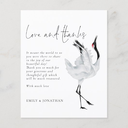 BUDGET Elegant Crane Photo Weddenschap Dank je (Voorkant)