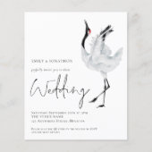 Budget Elegant Crane QR Code Weduwen Uitnodiging (Voorkant)