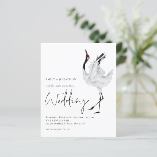 Budget Elegant Crane Wedding Uitnodiging (Staand voorkant)