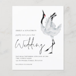 Budget Elegant Crane Wedding Uitnodiging