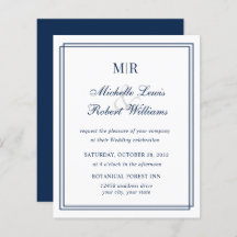 BUDGET Elegant Double Border Monogram Navy Weddens