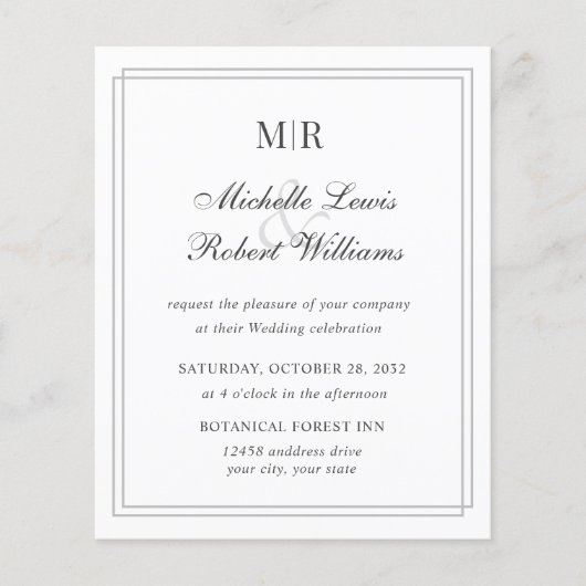 BUDGET Elegant Double Border Monogram Weddenschap (Voorkant)