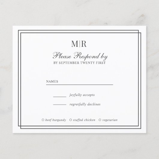 BUDGET Elegant Double Border Monogram Weddenschap  (Voorkant)