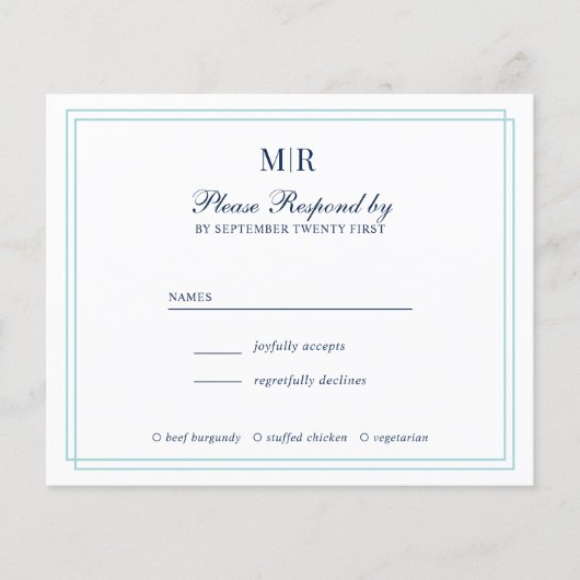BUDGET Elegant Double Border Monogram Weddenschap  (Voorkant)