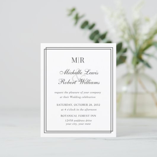 BUDGET Elegant Double Border Monogram Weddenschap (Staand voorkant)