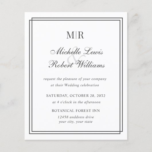 BUDGET Elegant Double Border Monogram Weddenschap (Voorkant)