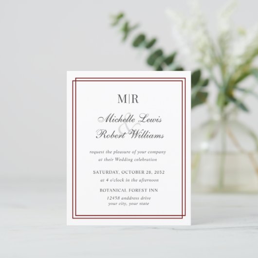 BUDGET Elegant Double Border Monogram Weddenschap (Staand voorkant)