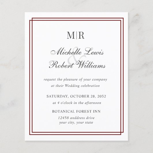 BUDGET Elegant Double Border Monogram Weddenschap (Voorkant)