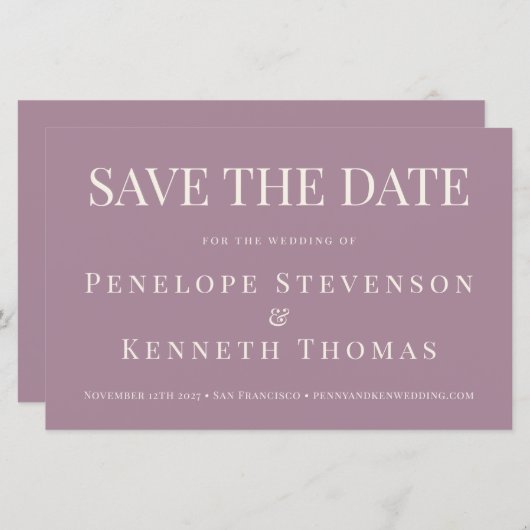 Budget Elegant Dusty Paars sparen de datum (Voorkant / Achterkant)