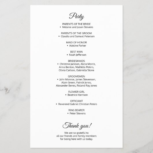 Budget elegant eenvoudig zwart wit bruiloft progra flyer (Achterkant)