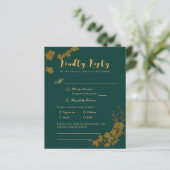 Budget Elegant Emerald Green & Gold Floral RSVP (Staand voorkant)