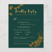 Budget Elegant Emerald Green & Gold Floral RSVP (Voorkant)