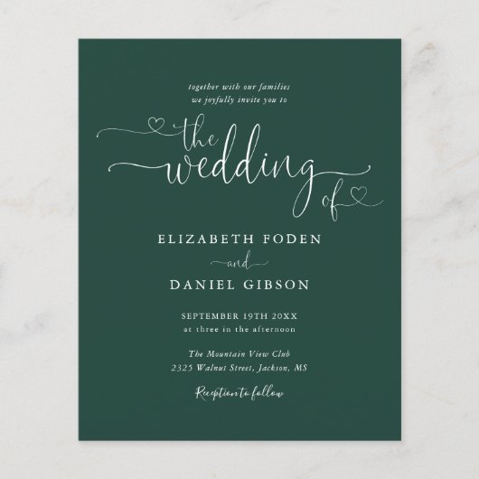 Budget Elegant Emerald Script Wedding Invitation (Voorkant)