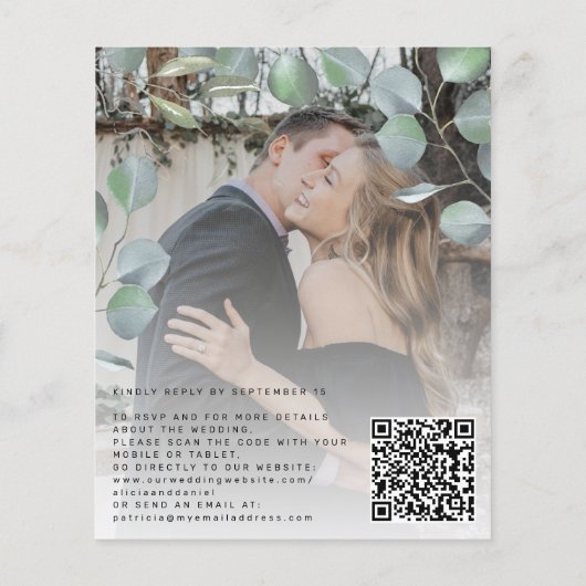 Budget elegant eucalyptus foto bruiloft uitnodigin flyer (Achterkant)