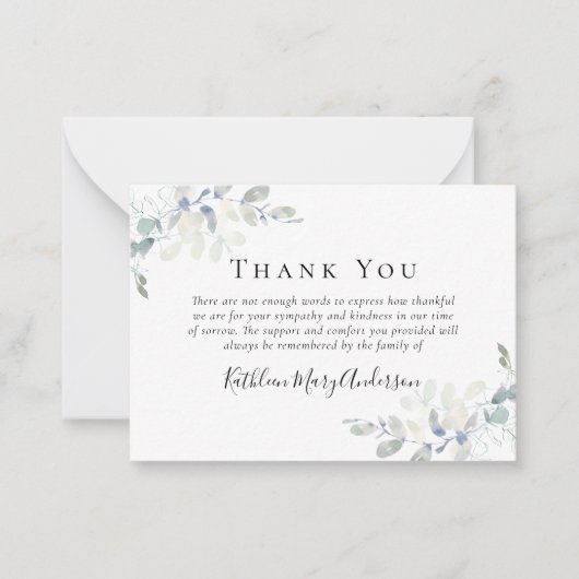 BUDGET Elegant Eucalyptus Foto Funeral Hartelijk d Notitiekaartje (Voorkant)