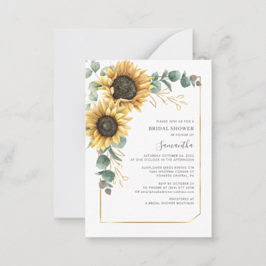 Budget Elegant Eucalyptus Sunflower Vrijgezellenfe Notitiekaartje (Voorkant)