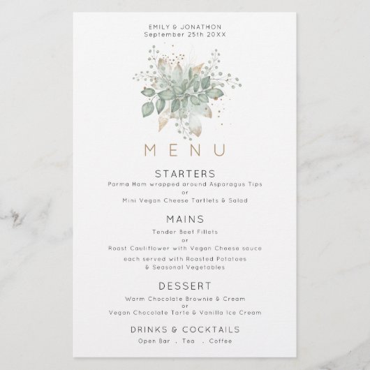 Budget Elegant Eucalyptus verliest Groen Gold Menu (Voorkant)