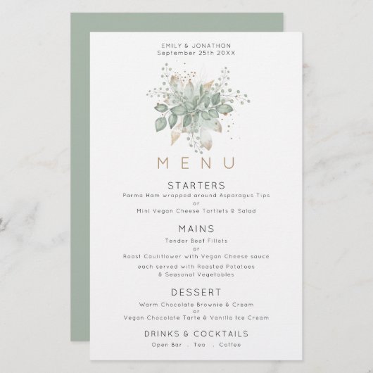 Budget Elegant Eucalyptus verliest Groen Gold Menu (Voorkant / Achterkant)