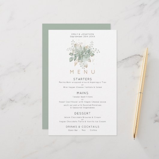 Budget Elegant Eucalyptus verliest Groen Gold Menu (Voorkant / Achterkant in situ)