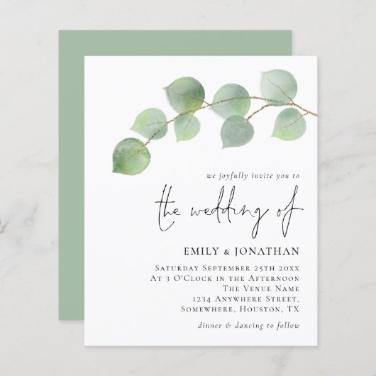 Budget Elegant Eucalyptus Weddenschap (Voorkant / Achterkant)