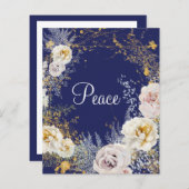 Budget Elegant Floral Blue Peace Chrismas-kaart (Voorkant / Achterkant)