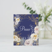 Budget Elegant Floral Blue Peace Chrismas-kaart (Staand voorkant)