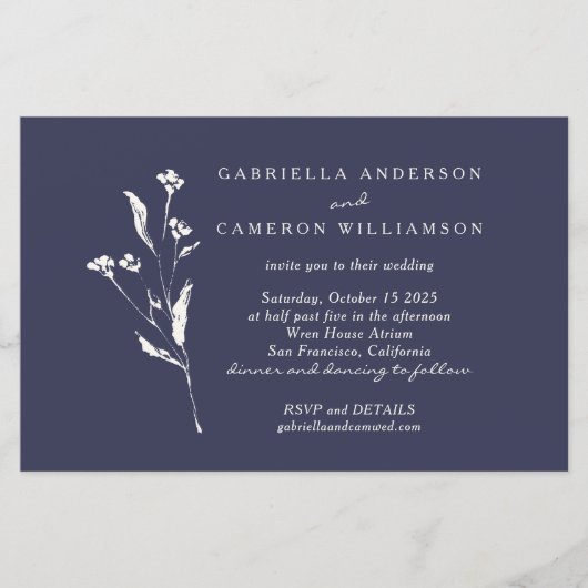 Budget Elegant Floral Navy Blue Ivory Wedding (Voorkant)