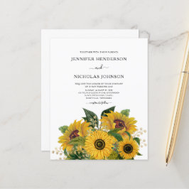 Budget Elegant Floral Sunflower Wedding Uitnodigin