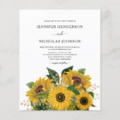Budget Elegant Floral Sunflower Wedding Uitnodigin (Voorkant)