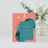 Budget Elegant Floral Teal Coral Gold Wedding (Staand voorkant)