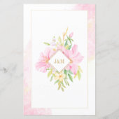 Budget Elegant Floral Waterverf Pink Wedding Menu (Achterkant)