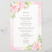 Budget Elegant Floral Waterverf Pink Wedding Menu (Voorkant)
