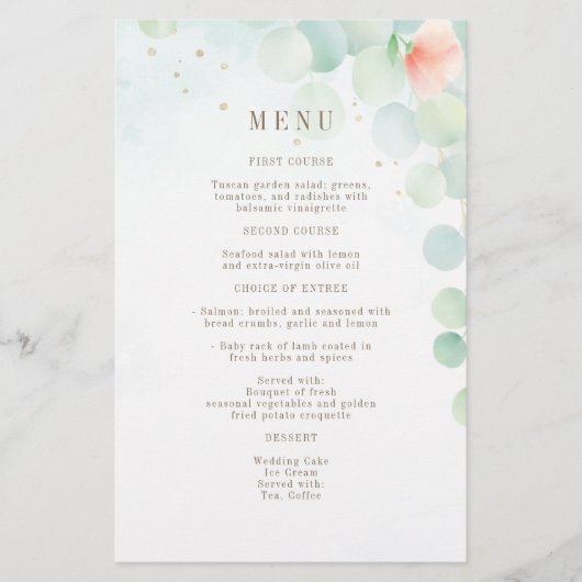 Budget Elegant Floral Waterverf Wedding Menu (Voorkant)