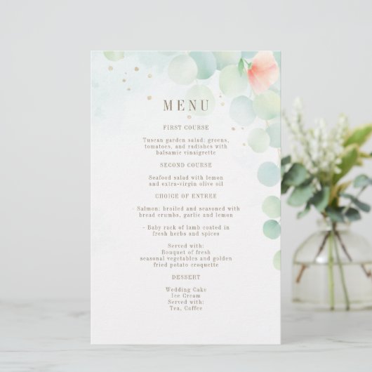 Budget Elegant Floral Waterverf Wedding Menu (Staand voorkant)