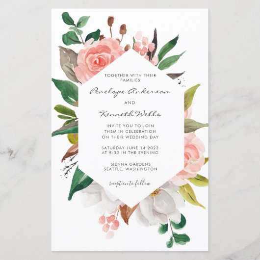 Budget Elegant Floral Wreath Wedding Invite (Voorkant)