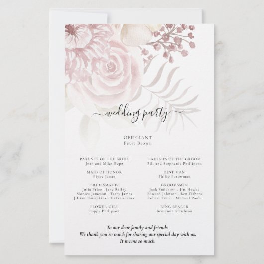 Budget Elegant Florals Script Pink Wedding Program (Achterkant)