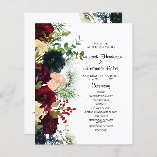 Budget Elegant Flowers Wedding Program. (Voorkant / Achterkant)