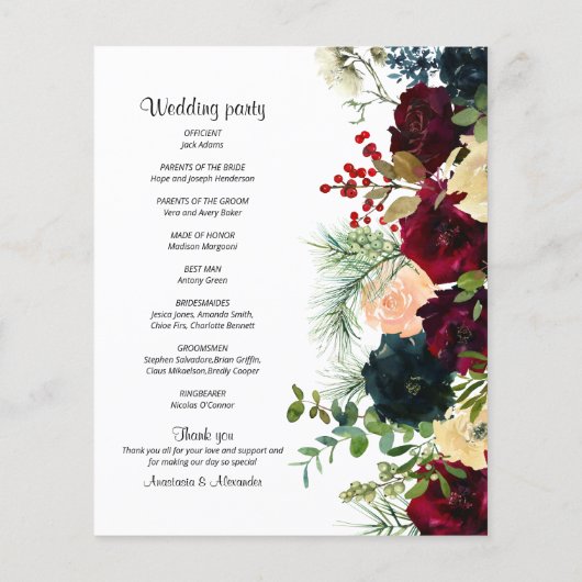 Budget Elegant Flowers Wedding Program. (Achterkant)