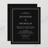 Budget Elegant Formal Black Wedding Uitnodiging (Voorkant / Achterkant)