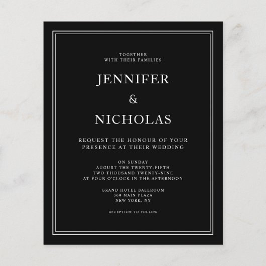 Budget Elegant Formal Black Wedding Uitnodiging (Voorkant)