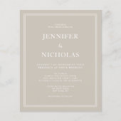 Budget Elegant Formal Taupe Beige Wedding Invite (Voorkant)