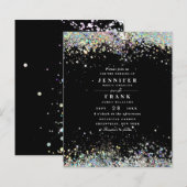 Budget Elegant Glitter Black Wedding Uitnodiging (Voorkant / Achterkant)