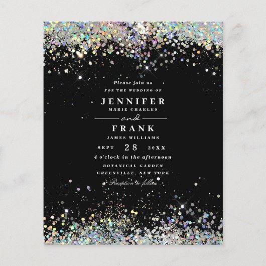 Budget Elegant Glitter Black Wedding Uitnodiging (Voorkant)