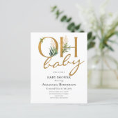 Budget Elegant Gold Baby shower-uitnodiging. (Staand voorkant)