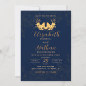 Budget Elegant Gold Birds Navy blue Wedding Invite Bedankkaart (Voorkant)