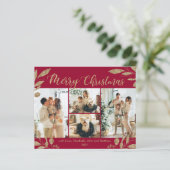 Budget Elegant Gold Burgundy-fotokerstkaart (Staand voorkant)