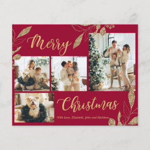 Budget Elegant Gold Burgundy-fotokerstkaart