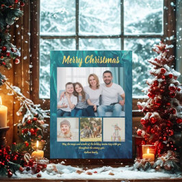 Budget Elegant Gold Coral Christmas 4 Photo  Feestdagenkaart