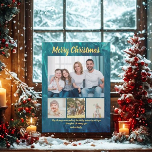 Budget Elegant Gold Coral Christmas 4 Photo  Feestdagenkaart