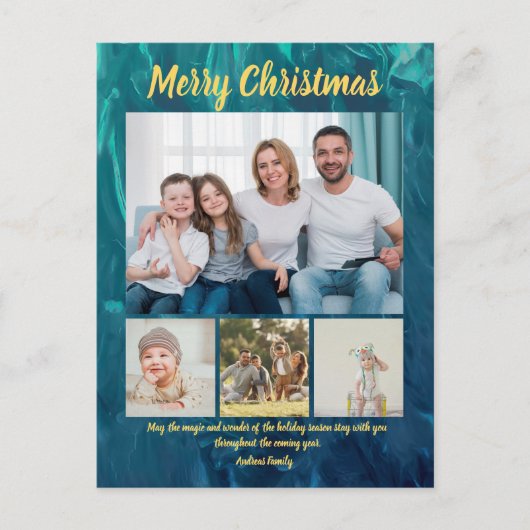 Budget Elegant Gold Coral Christmas 4 Photo  Feestdagenkaart (Voorkant)